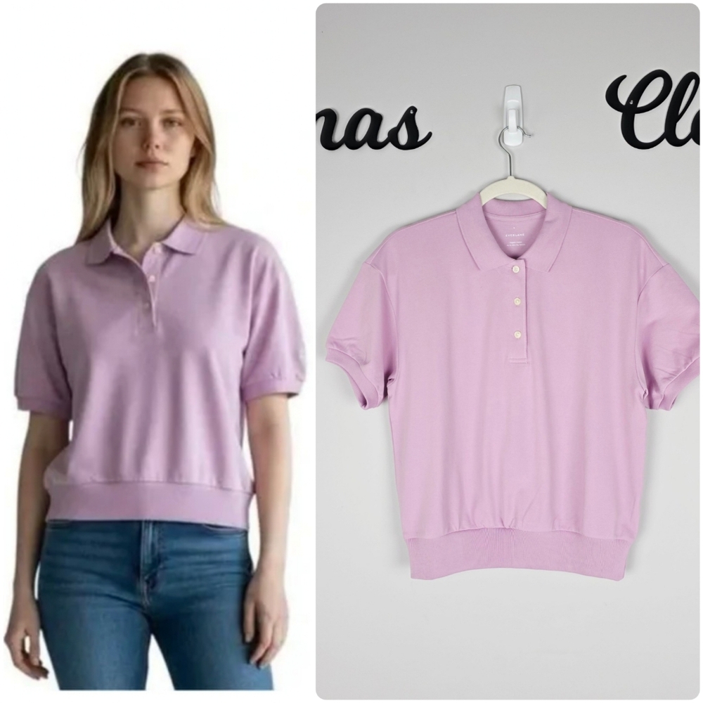EVERLANE Organic Cotton The Oversized Polo‎ Top Short Sleeve Purple Size XS NEW
